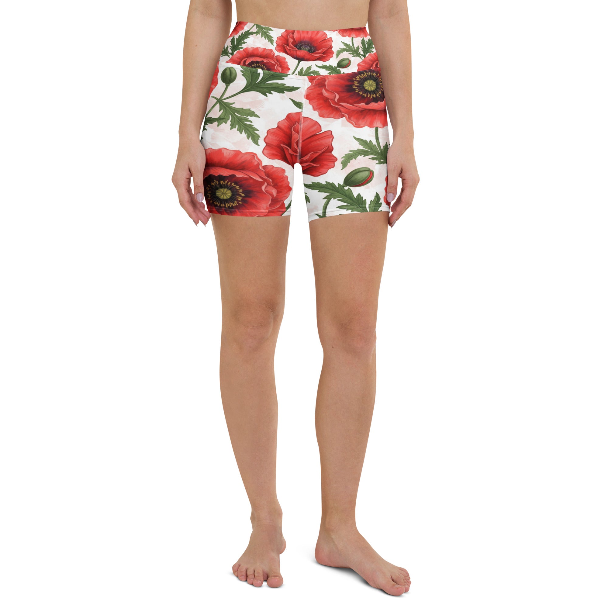 Whimsical Garden Poppies Yoga Shorts | GearBunch