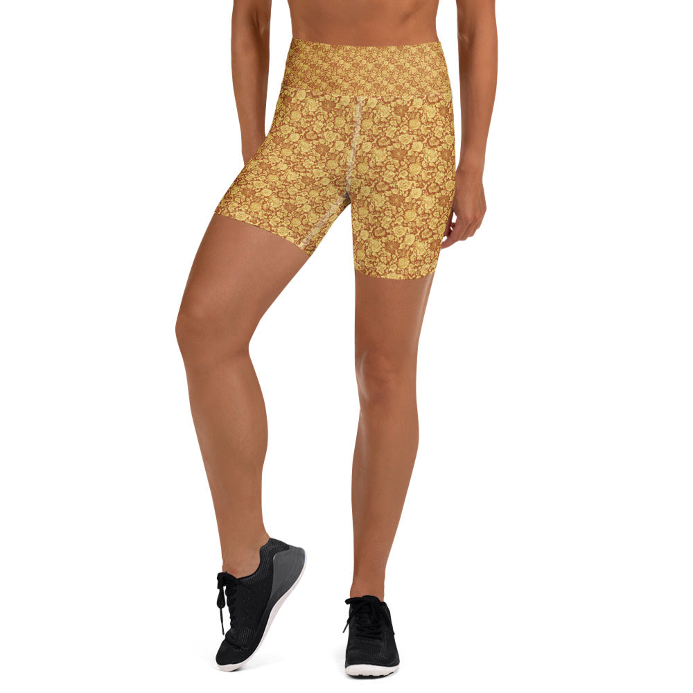 Women's vintage magazine fashion yoga shorts front view