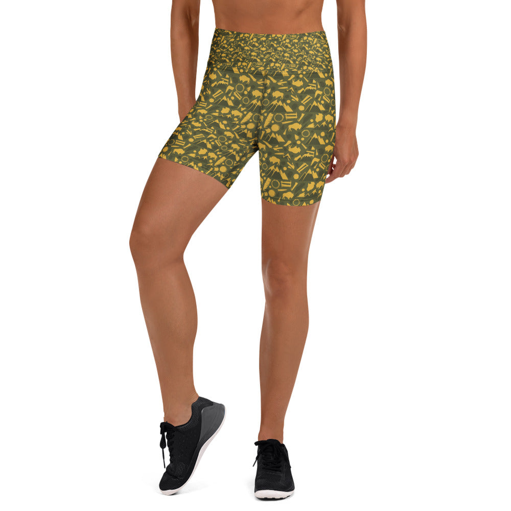 Women's white theodore roosevelt arena yoga shorts front view