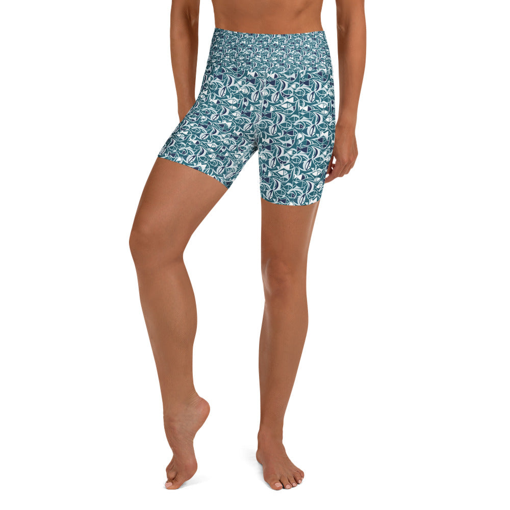 Ichthys Fish and Waves Yoga Shorts | GearBunch
