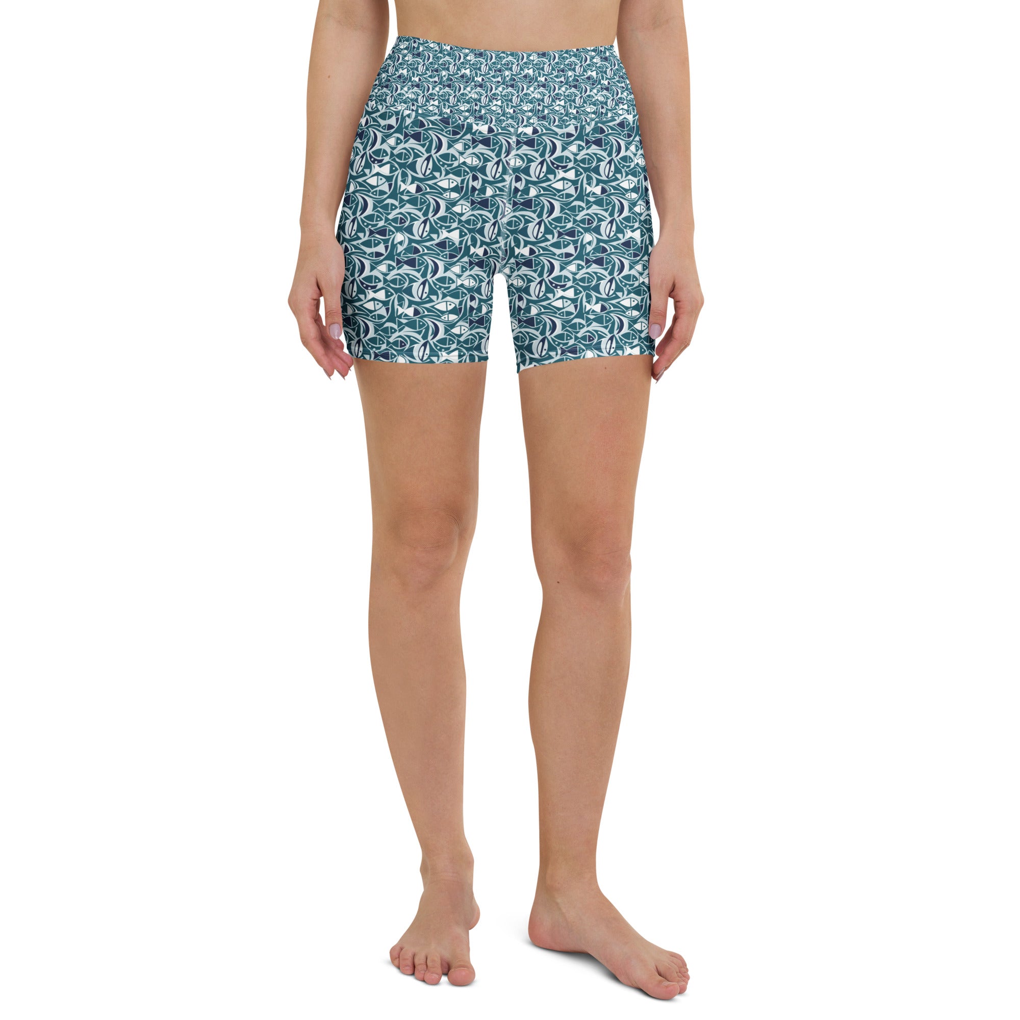 Ichthys Fish and Waves Yoga Shorts | GearBunch
