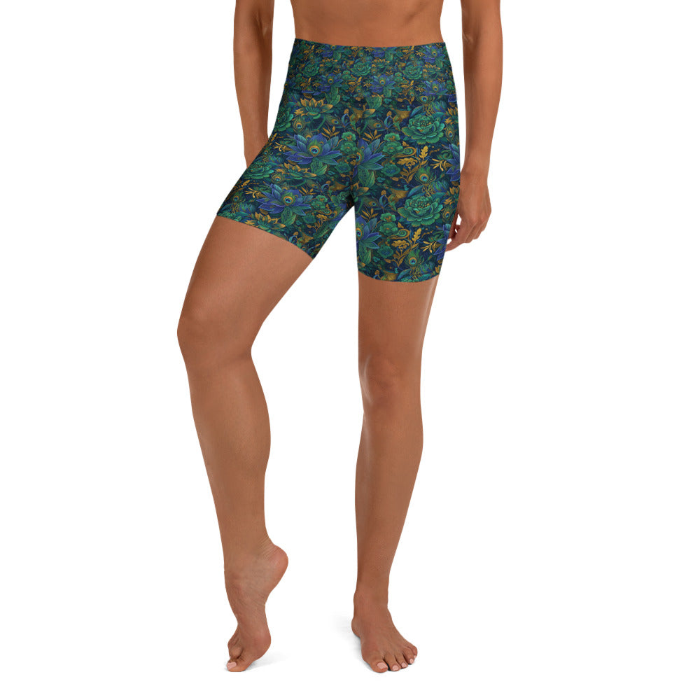 Peacock Feathers Splendour Yoga Shorts | GearBunch