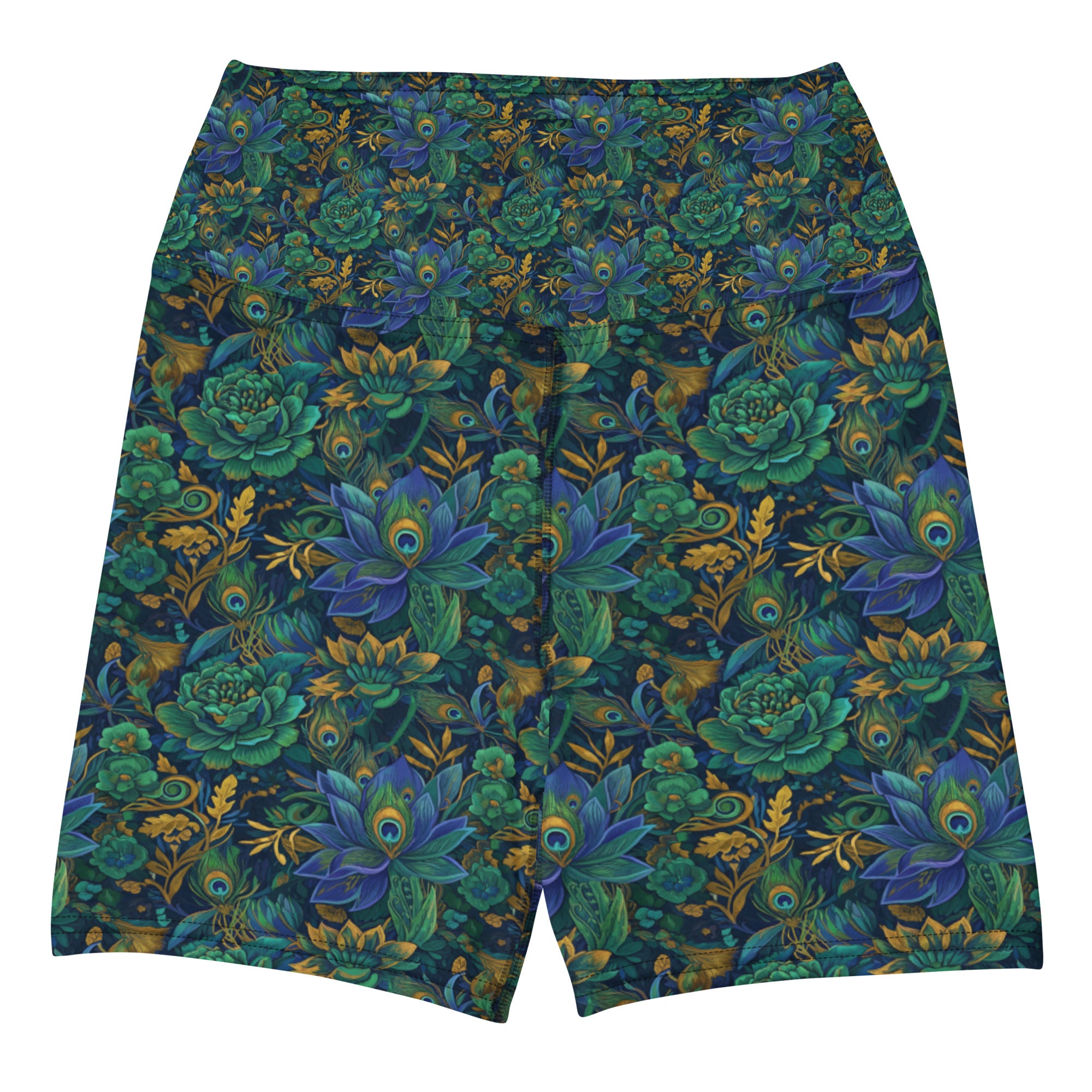Peacock Feathers Splendour Yoga Shorts | GearBunch