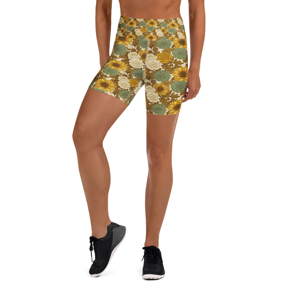 Women's virgo harvest botanical yoga shorts front view