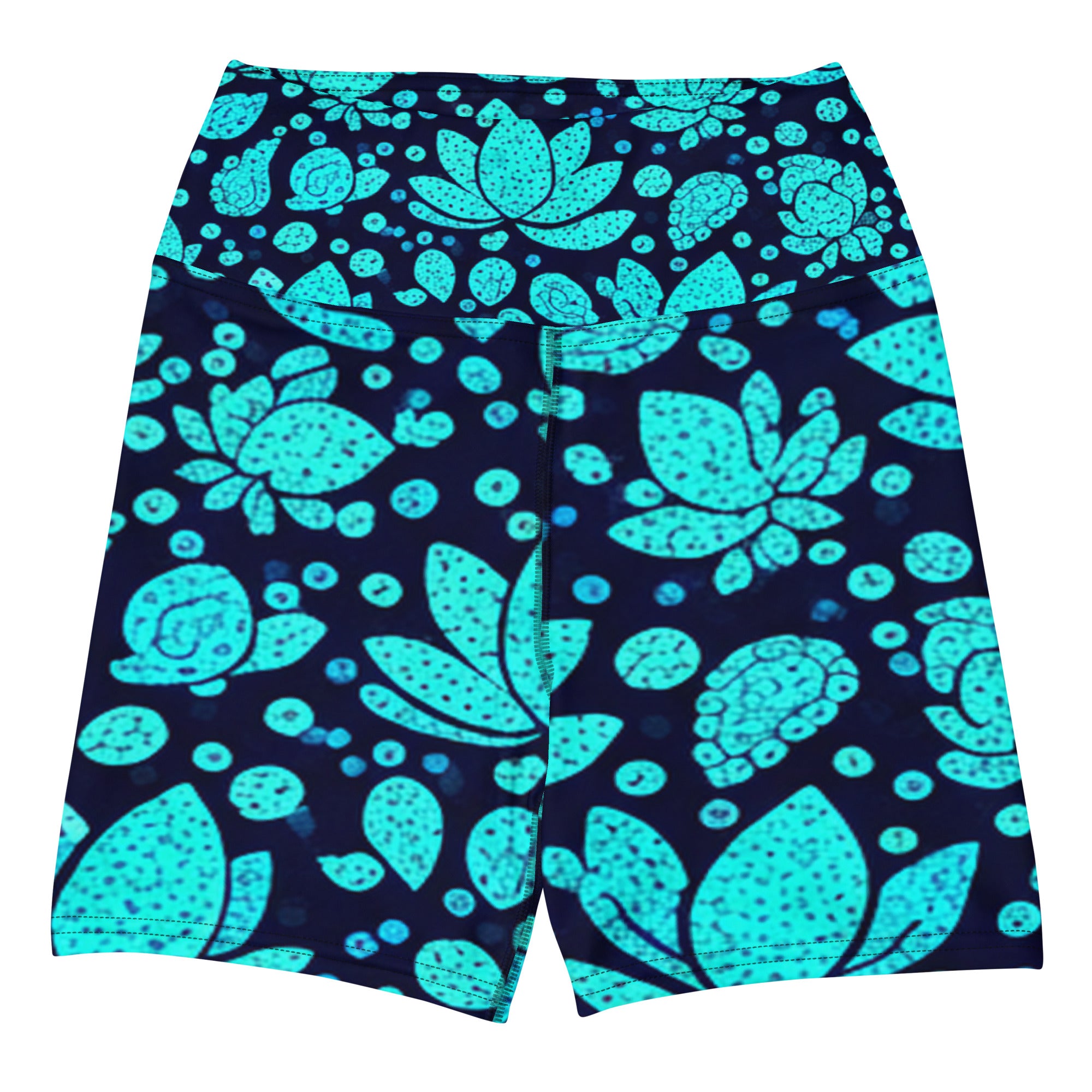 Teal Paillette Lotus Yoga Shorts | GearBunch