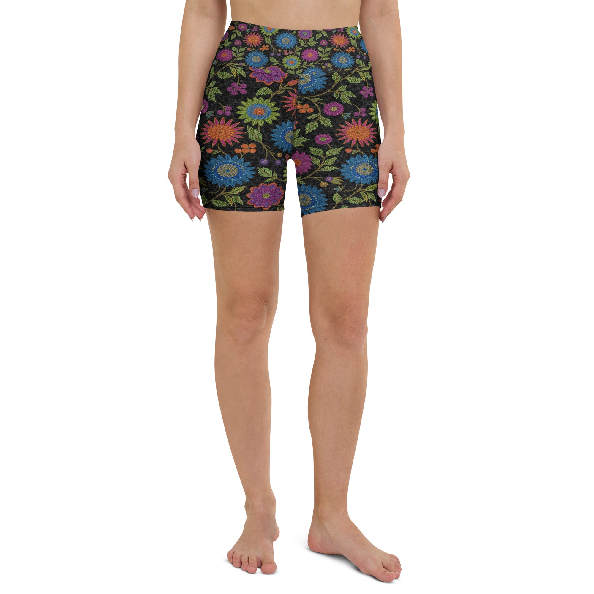 Rainbow Paillette Botanical Yoga Shorts | GearBunch