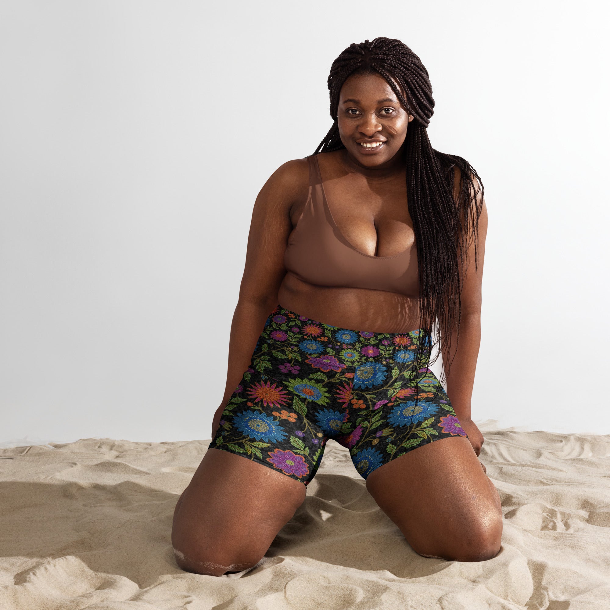 Rainbow Paillette Botanical Yoga Shorts | GearBunch