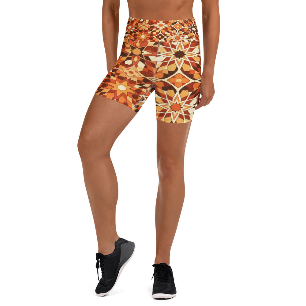 Women's zellige desert sand yoga shorts front view