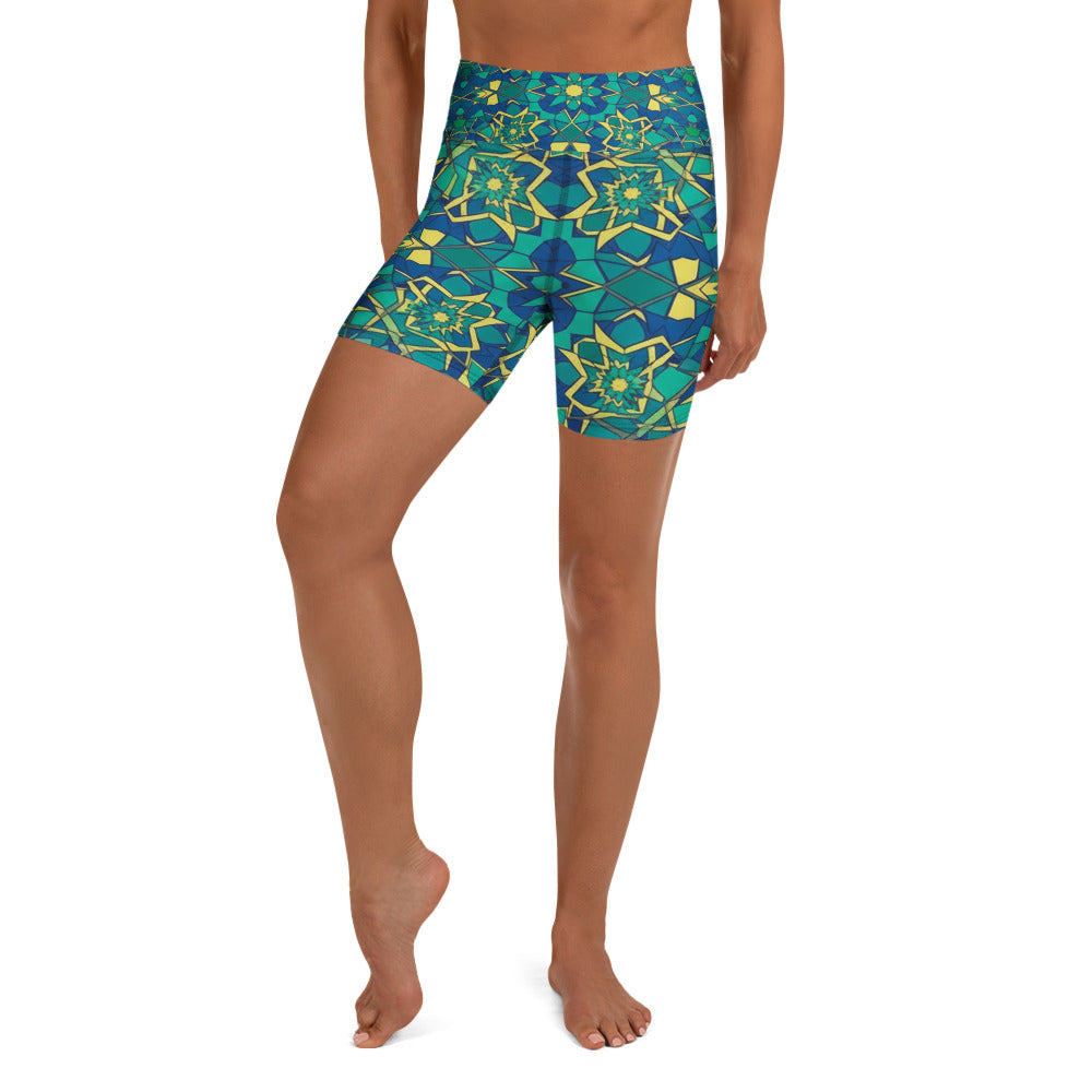 Zellige Peacock Yoga Shorts | GearBunch