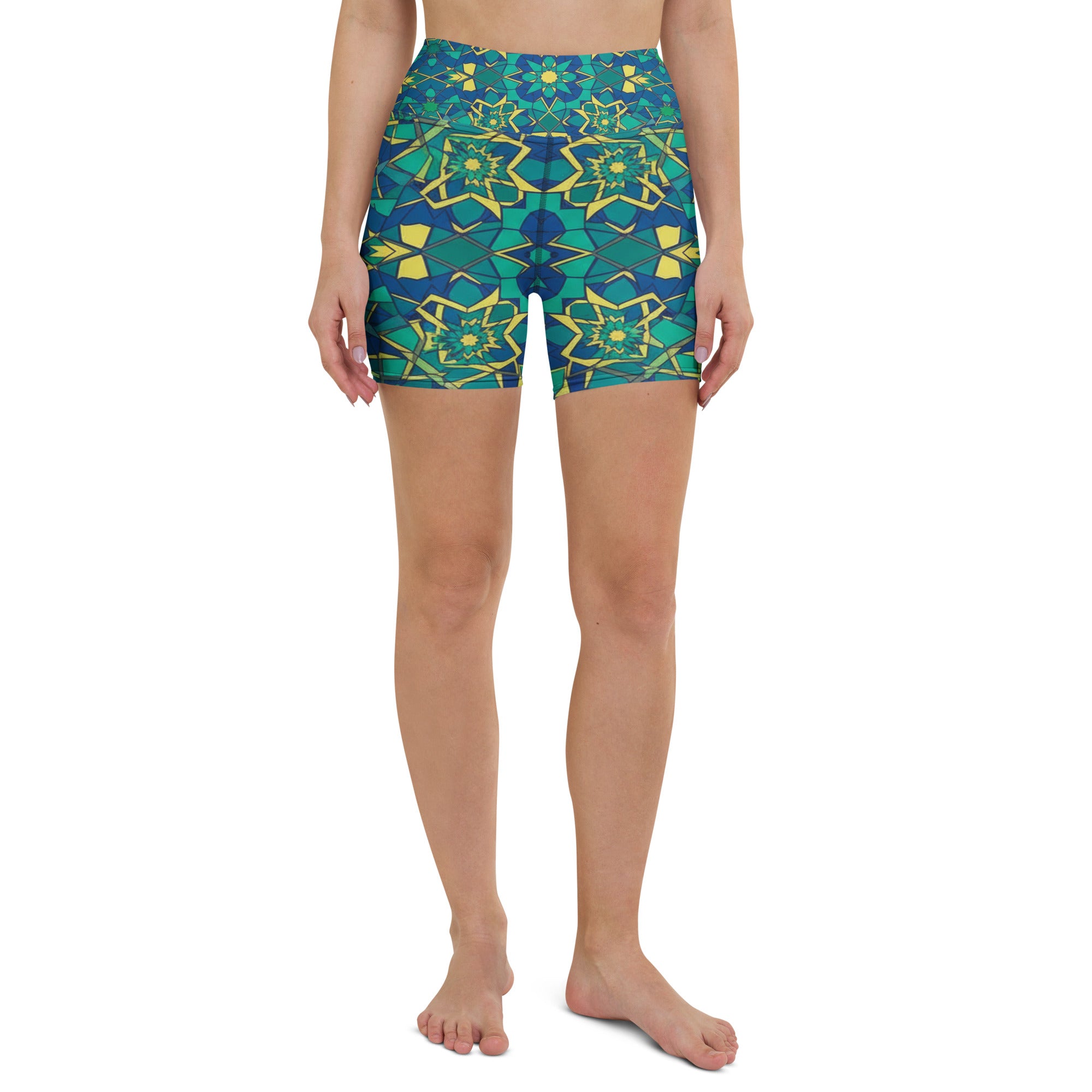Zellige Peacock Yoga Shorts | GearBunch