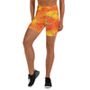 Women's sunset blaze printed yoga shorts front view