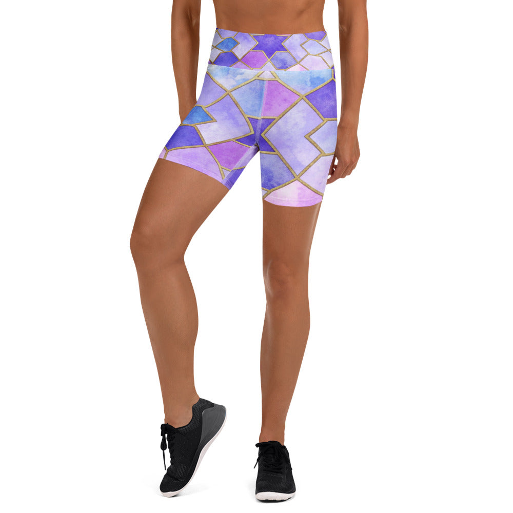 Women's lavender fields printed yoga shorts front view