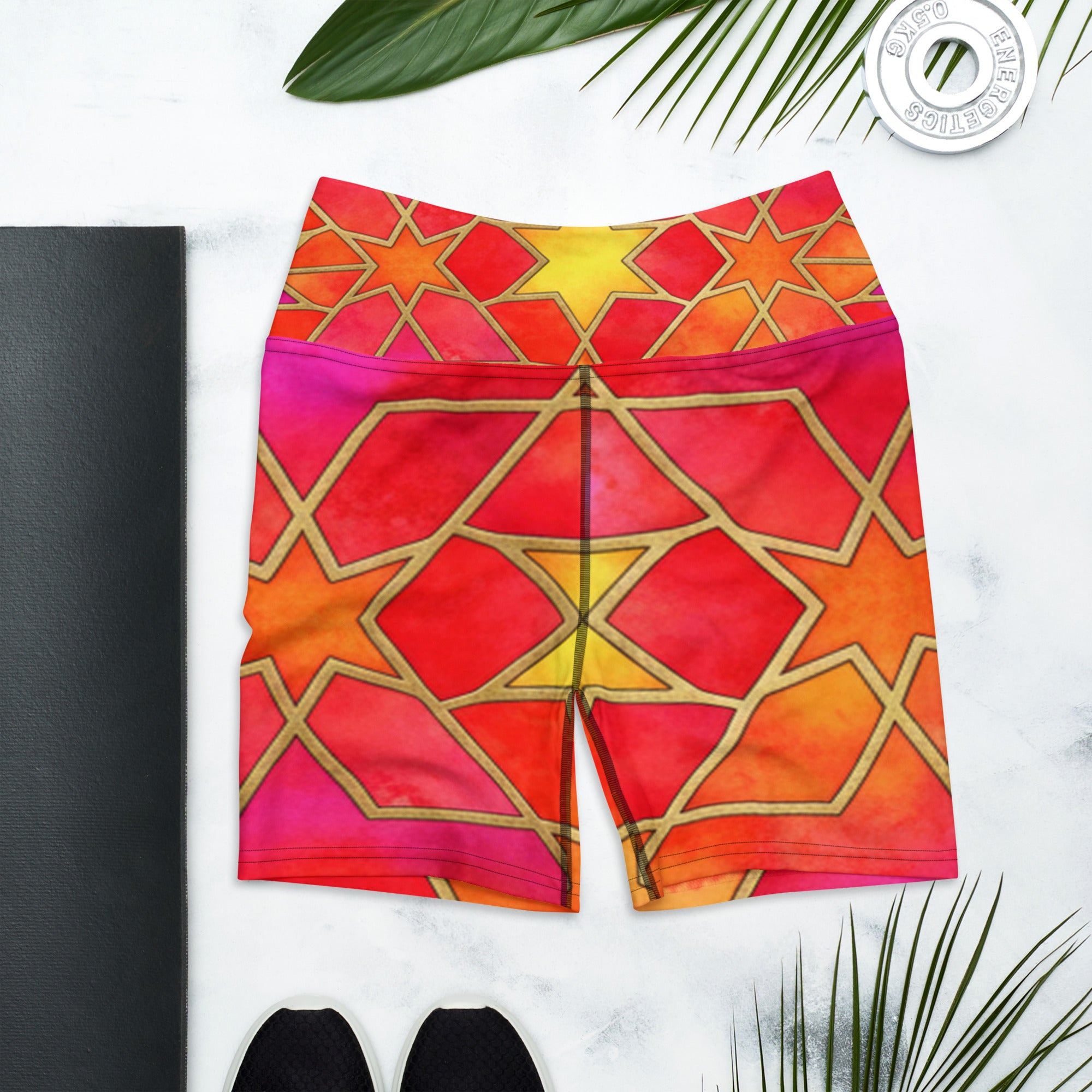 Arabic Watercolour Fire Opal Yoga Shorts | GearBunch