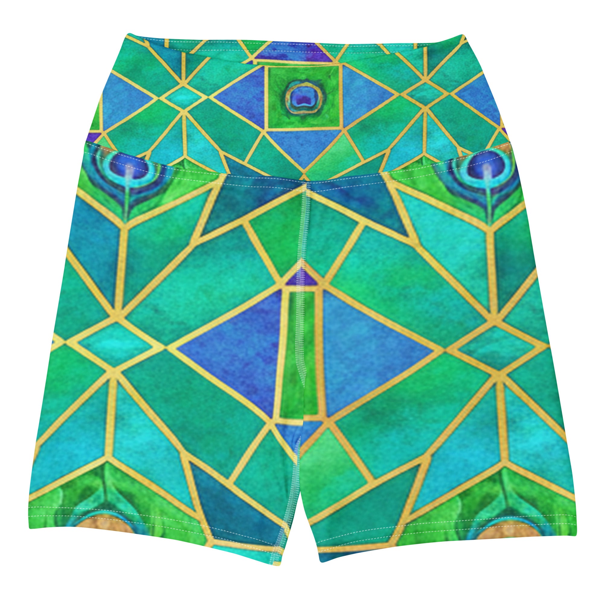 Arabic Watercolour Peacock Plume Yoga Shorts | GearBunch