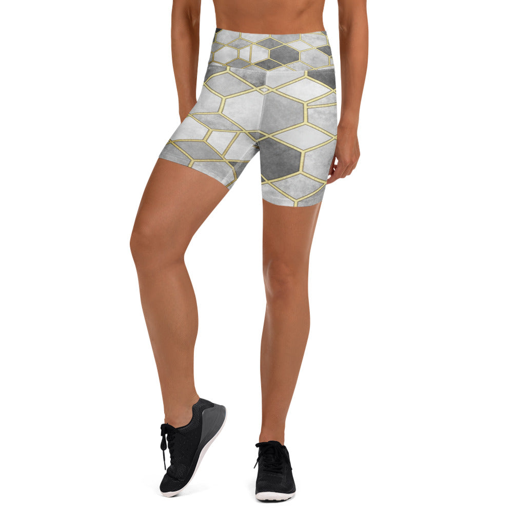 Women's monochrome luxe yoga shorts front view