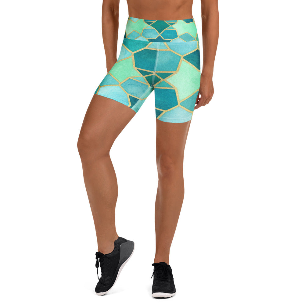 Women's geometric printed yoga shorts front view
