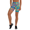 Women's liquid marble tropical paradise yoga shorts front view