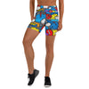 Women's comic strip robot wars yoga shorts front view