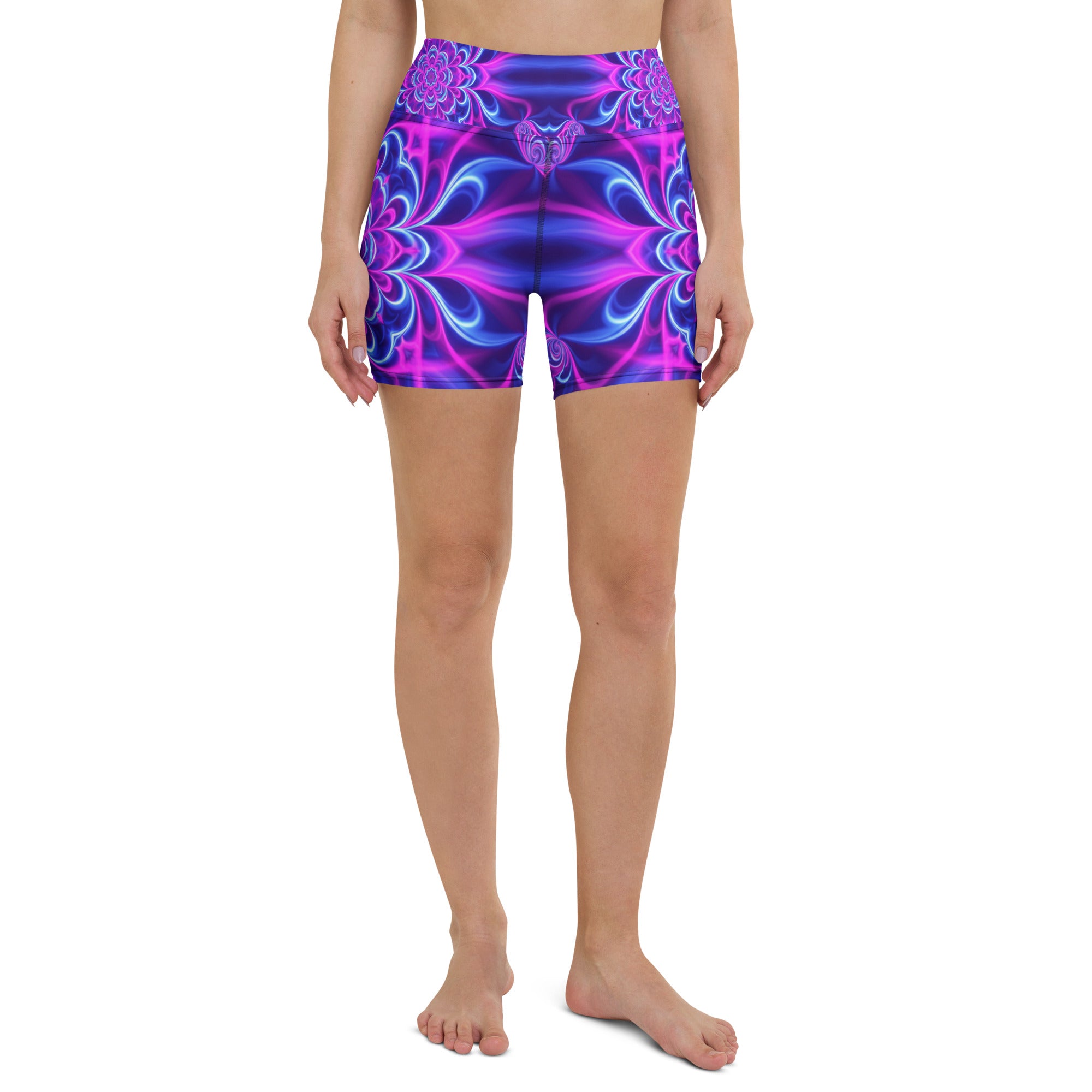Psychedelic Ultraviolet Bloom Yoga Shorts | GearBunch