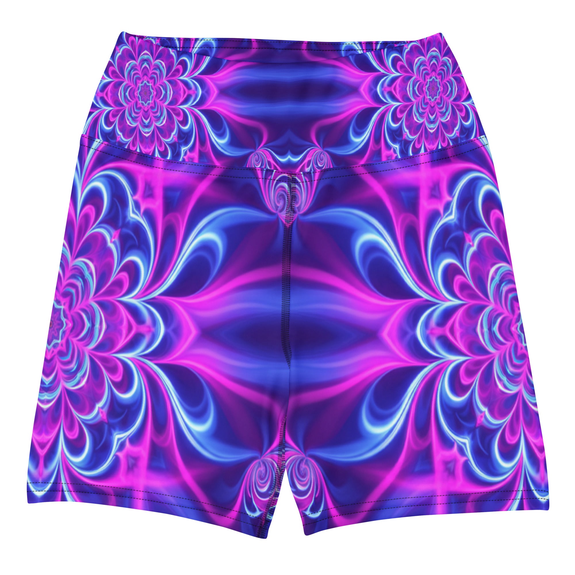 Psychedelic Ultraviolet Bloom Yoga Shorts | GearBunch