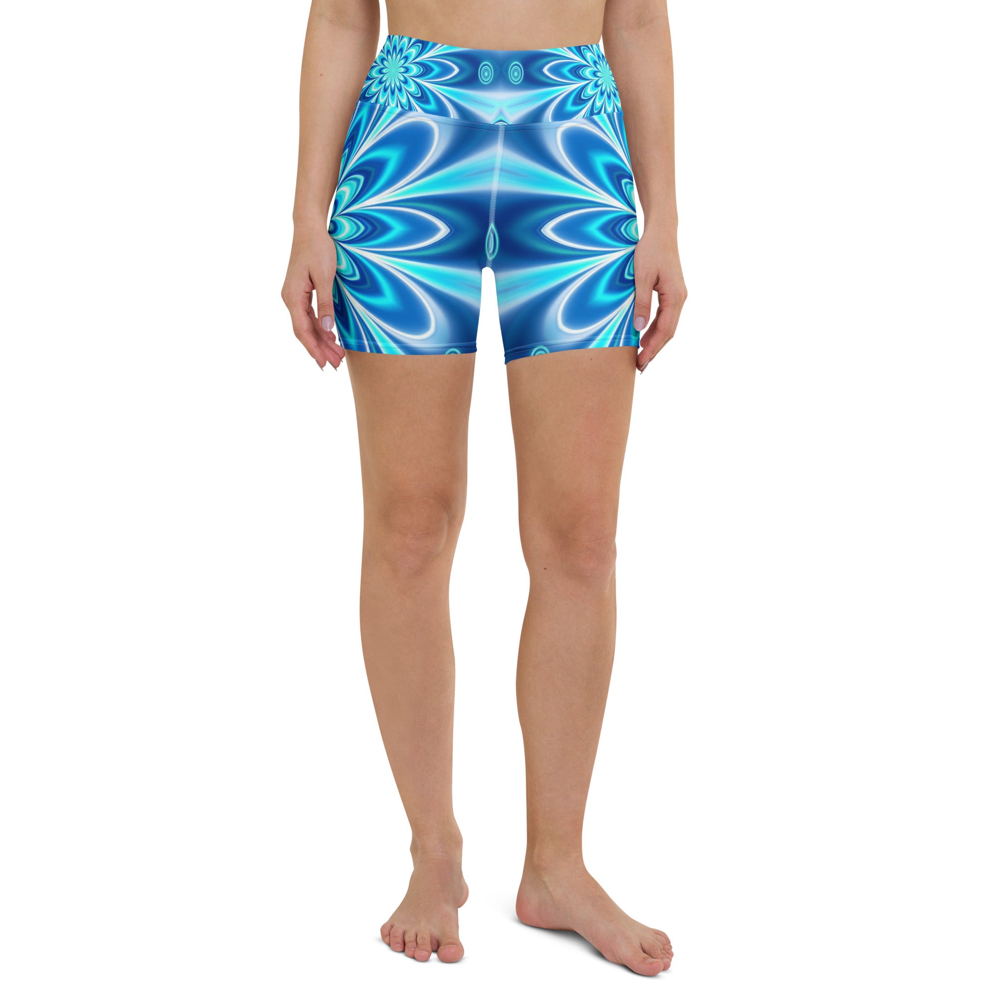 Psychedelic Electric Ocean Yoga Shorts | GearBunch