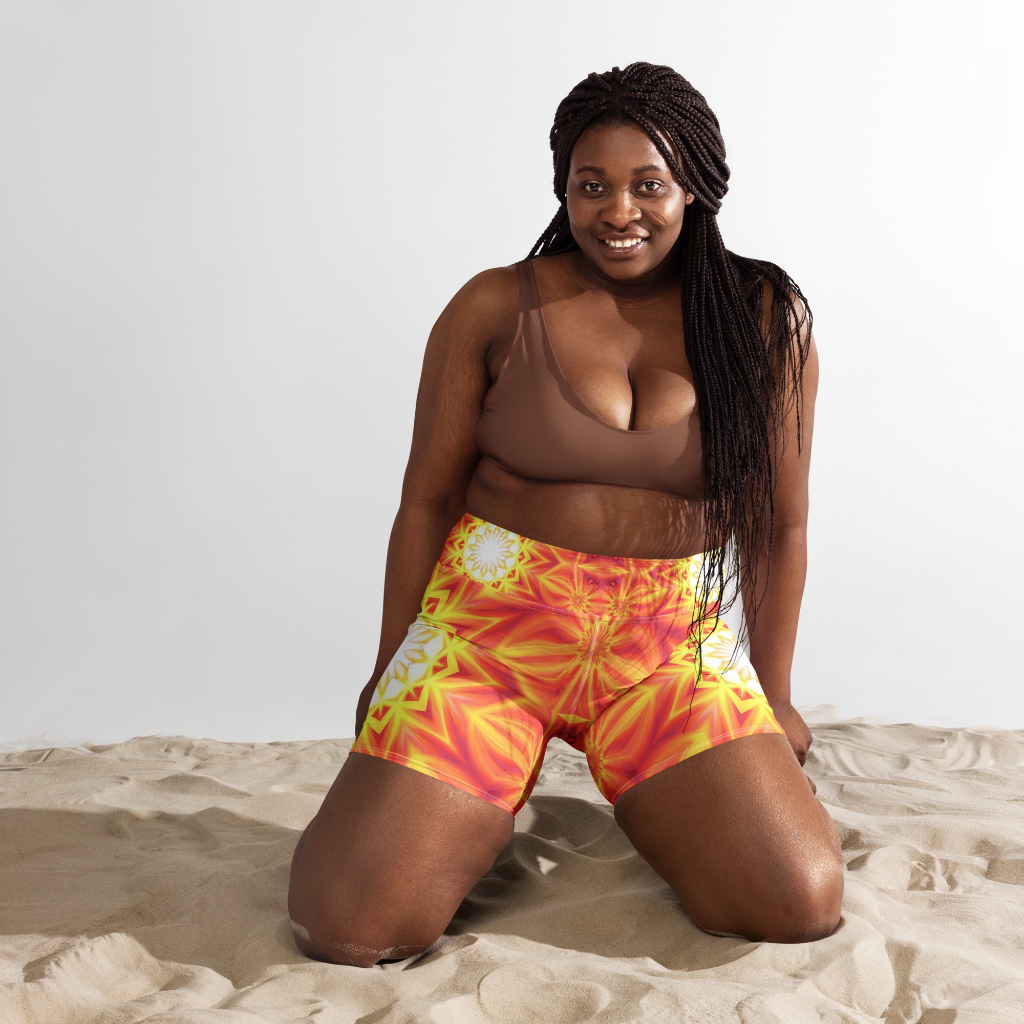 Psychedelic Solar Flare Yoga Shorts | GearBunch