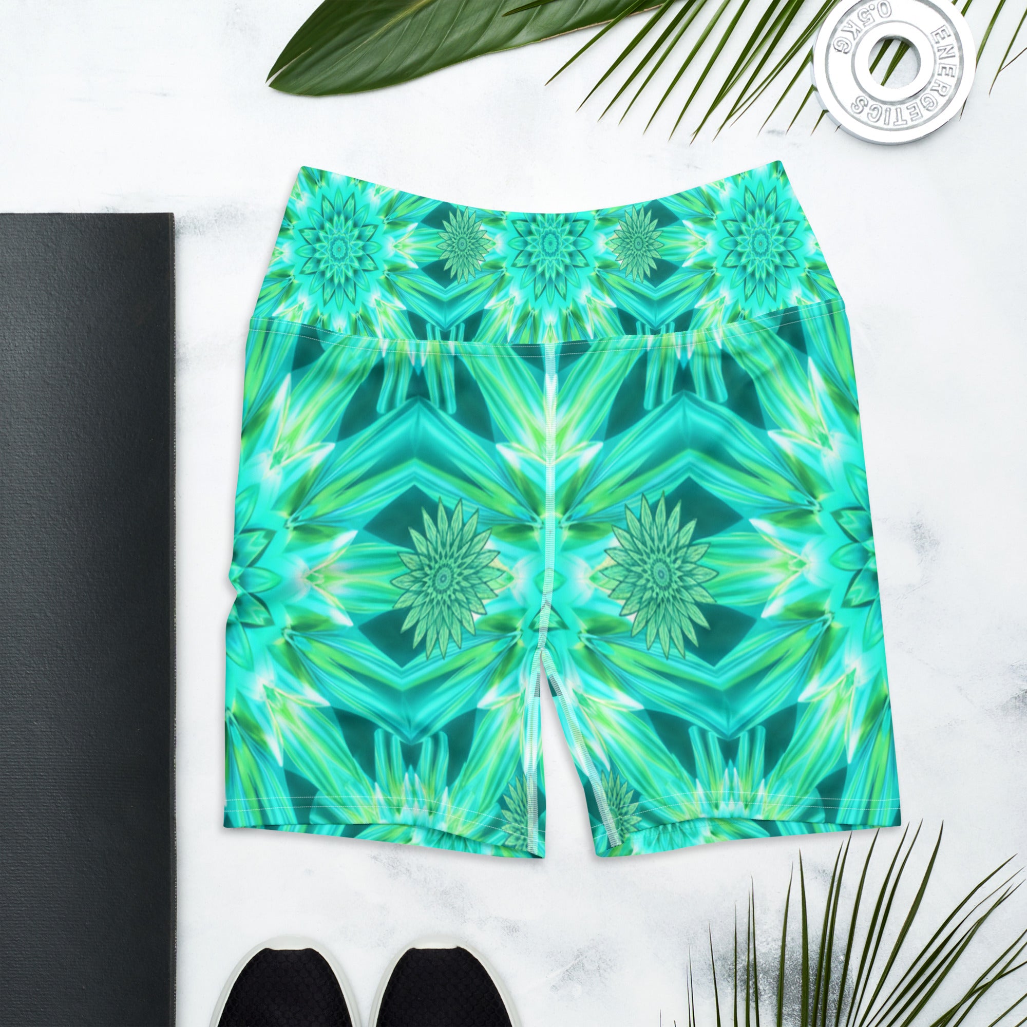 Psychedelic Mint Warp Yoga Shorts | GearBunch