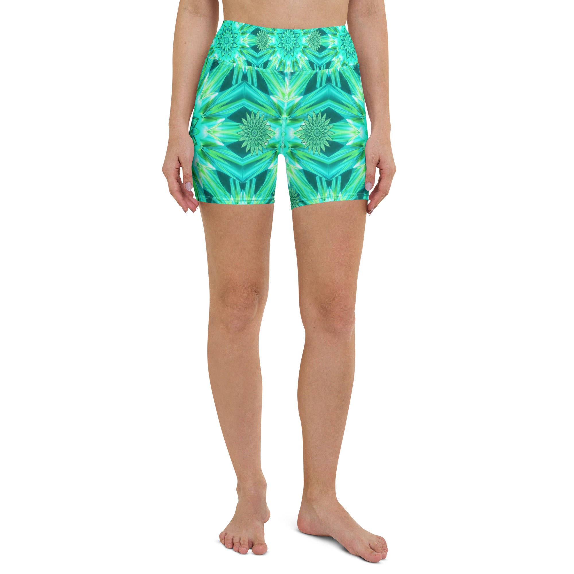 Psychedelic Mint Warp Yoga Shorts | GearBunch