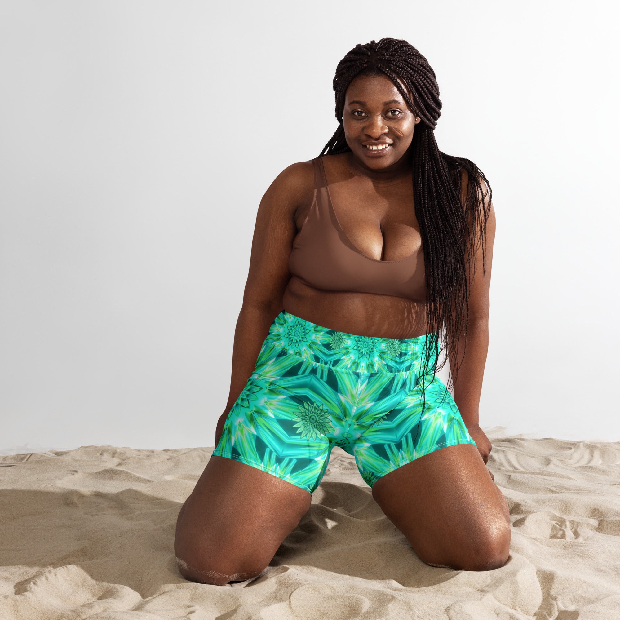 Psychedelic Mint Warp Yoga Shorts | GearBunch