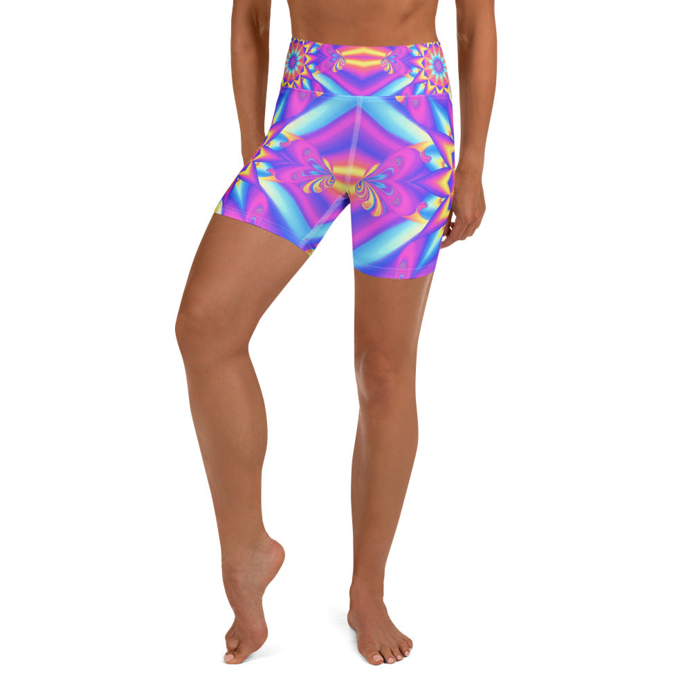 Psychedelic Candy Rave Yoga Shorts | GearBunch