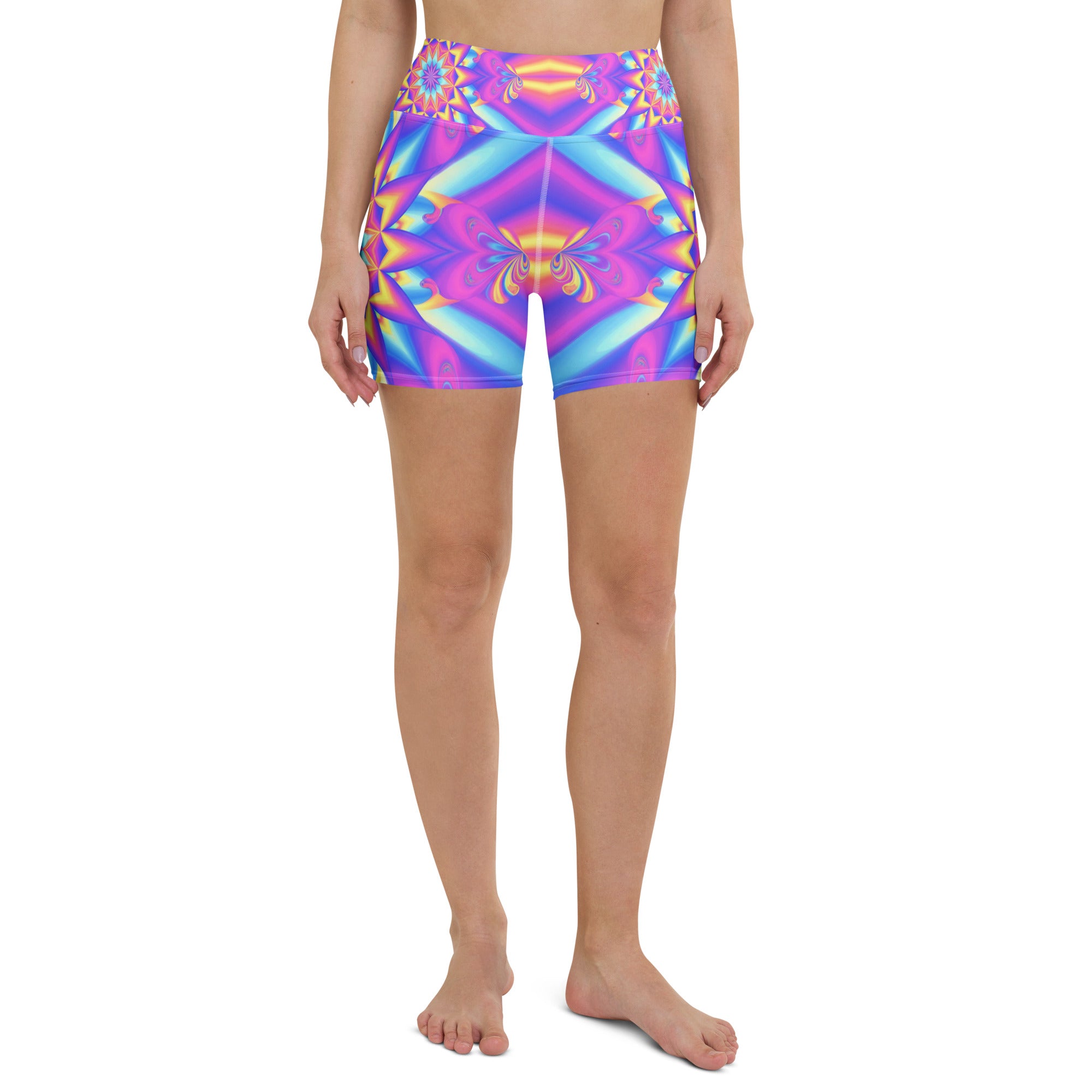 Psychedelic Candy Rave Yoga Shorts | GearBunch