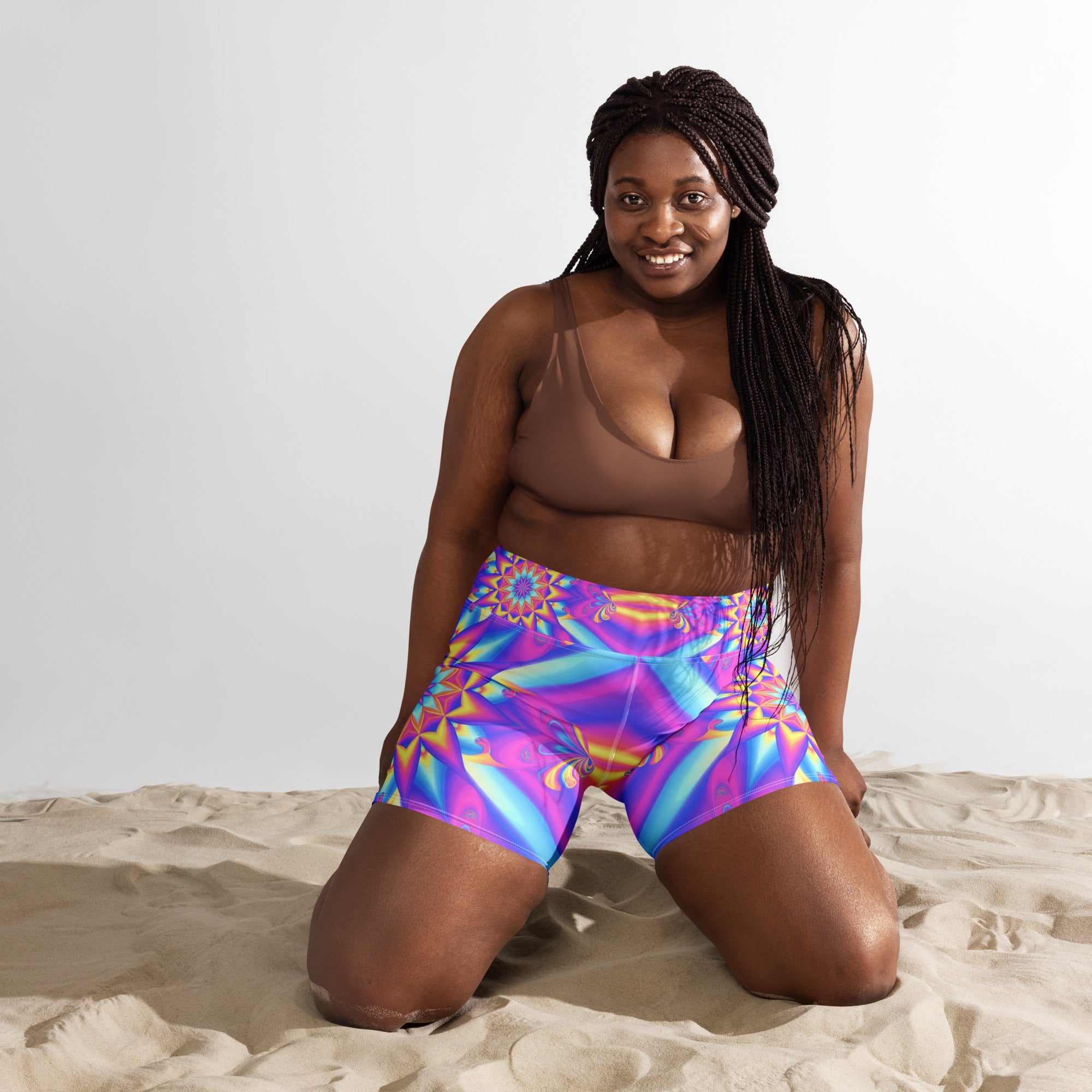 Psychedelic Candy Rave Yoga Shorts | GearBunch