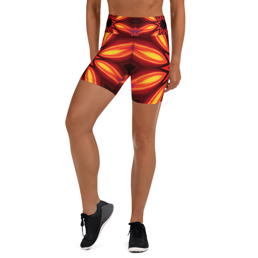 Women's psychedelic infrared yoga shorts front view