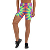 Women's psychedelic starburst prism printed yoga shorts front view