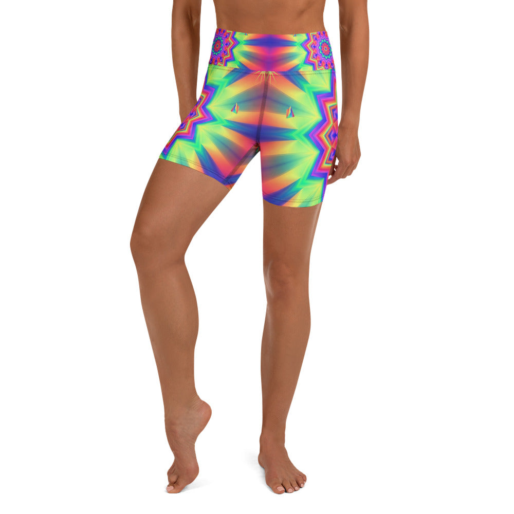 Psychedelic Starburst Prism Yoga Shorts | GearBunch