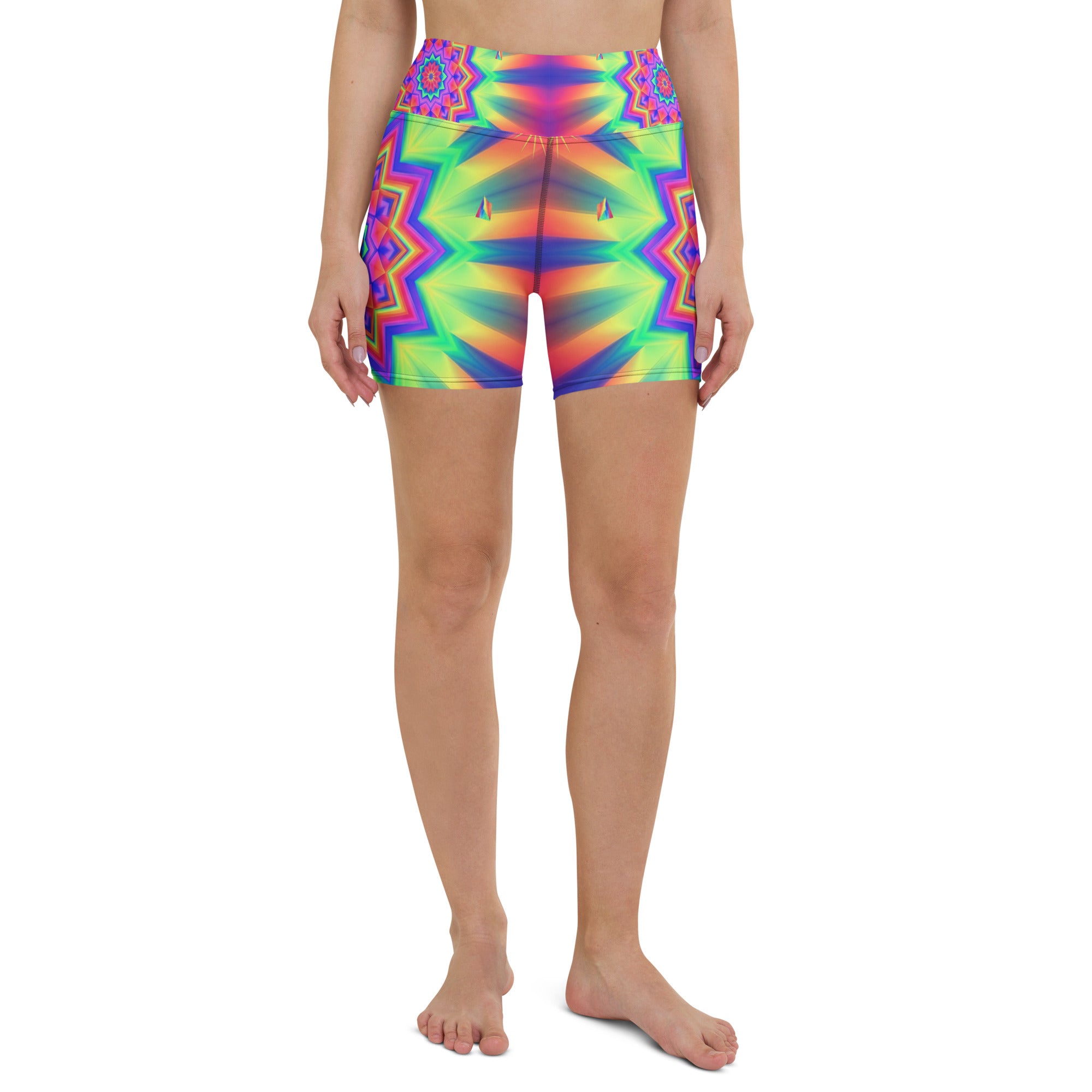 Psychedelic Starburst Prism Yoga Shorts | GearBunch