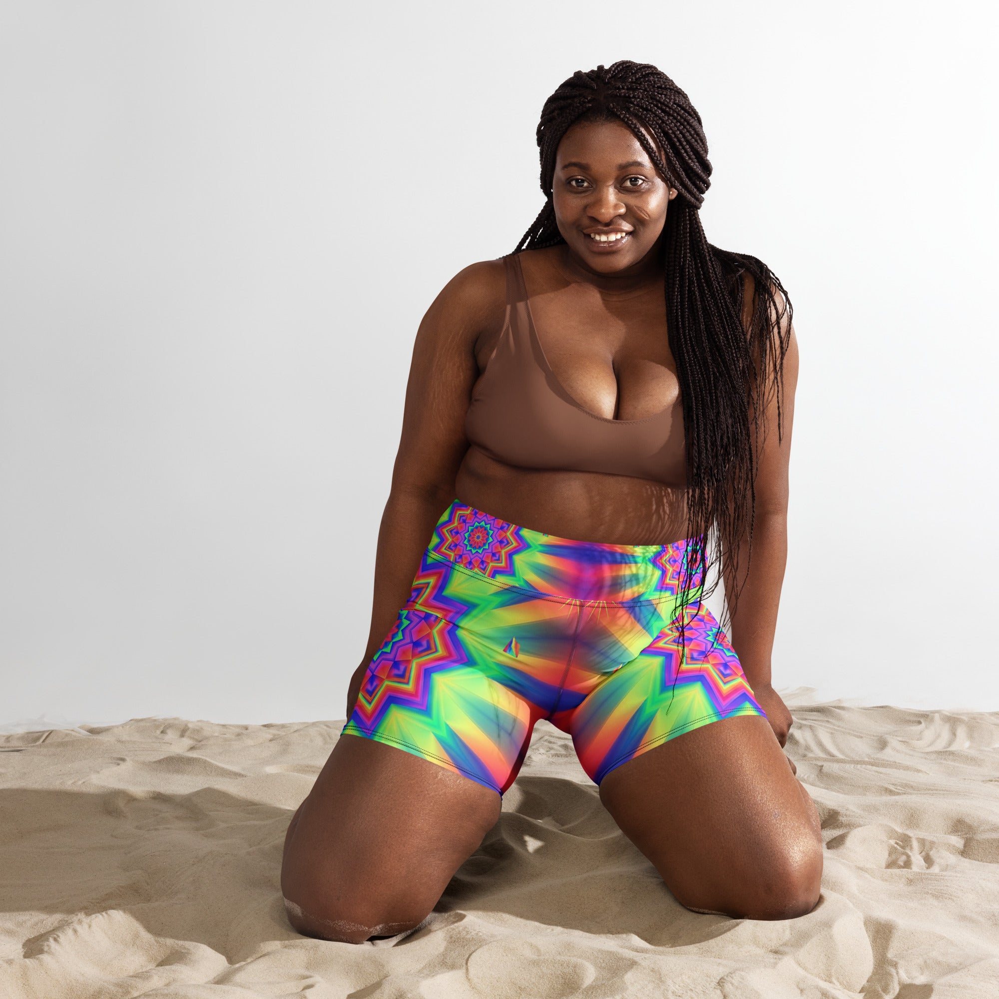Psychedelic Starburst Prism Yoga Shorts | GearBunch