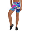 Women's neon tokyo anime yoga shorts front view