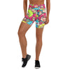 Women's anime collage chibi party yoga shorts front view