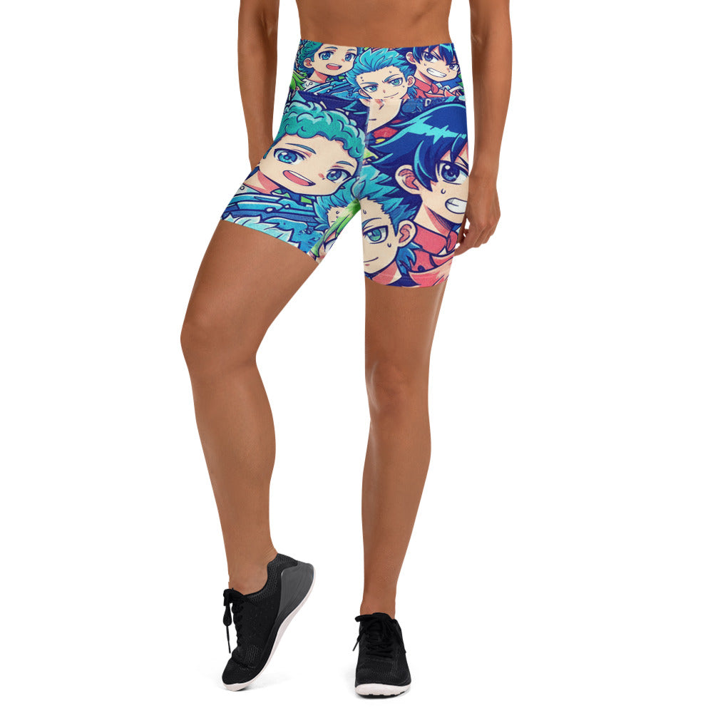 Women's anime ocean wave printed shorts front view
