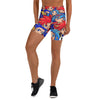 Women's anime collage street fighter printed yoga shorts front view