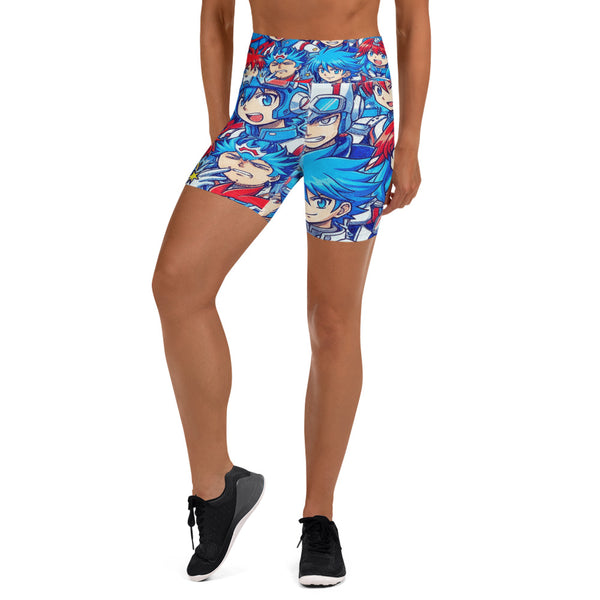 Women's anime mecha pilot printed yoga shorts front view