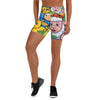 Women's vibrant farm animals yoga shorts front view