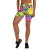 Women's vibrant frog pond printed yoga shorts front view
