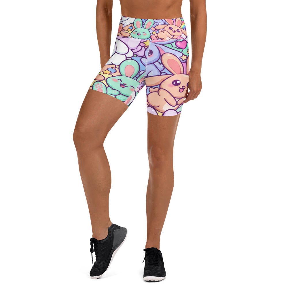 Women's bunny hop printed yoga shorts front view
