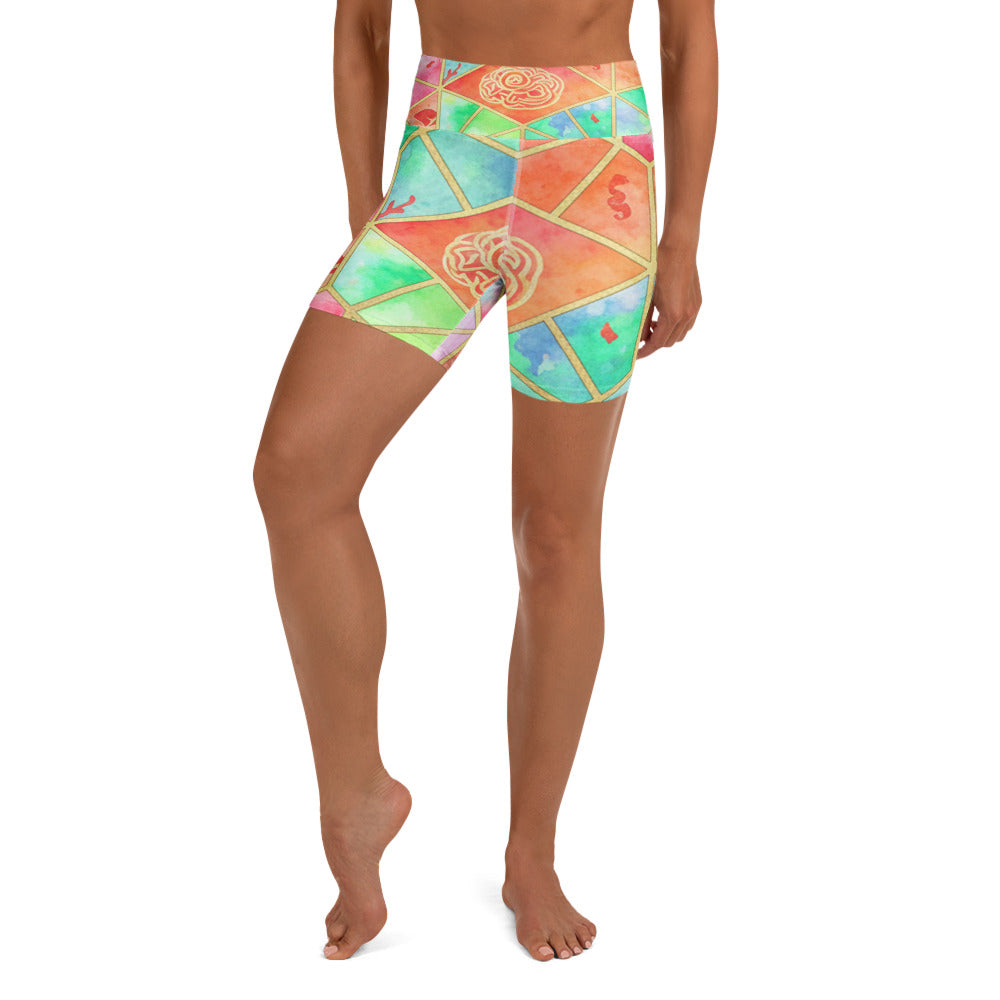 Arabic Watercolour Coral Reef Yoga Shorts | GearBunch