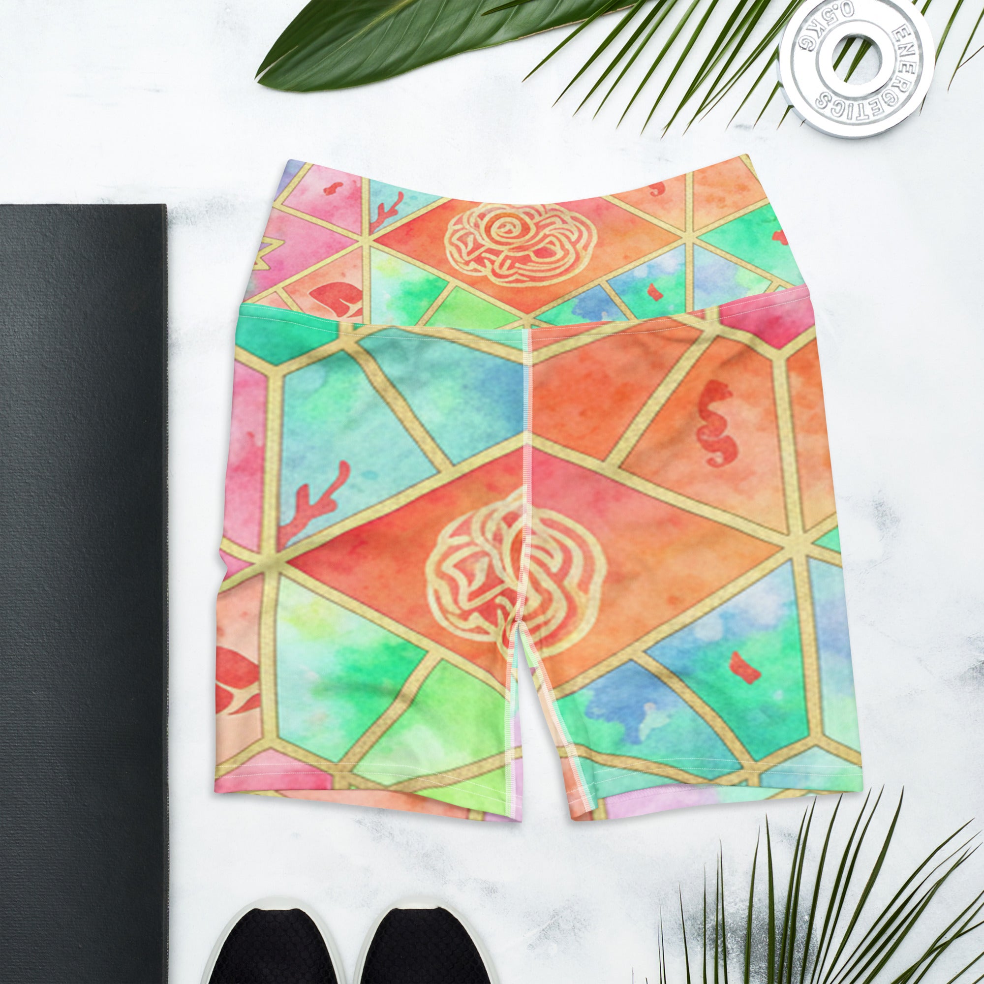 Arabic Watercolour Coral Reef Yoga Shorts | GearBunch