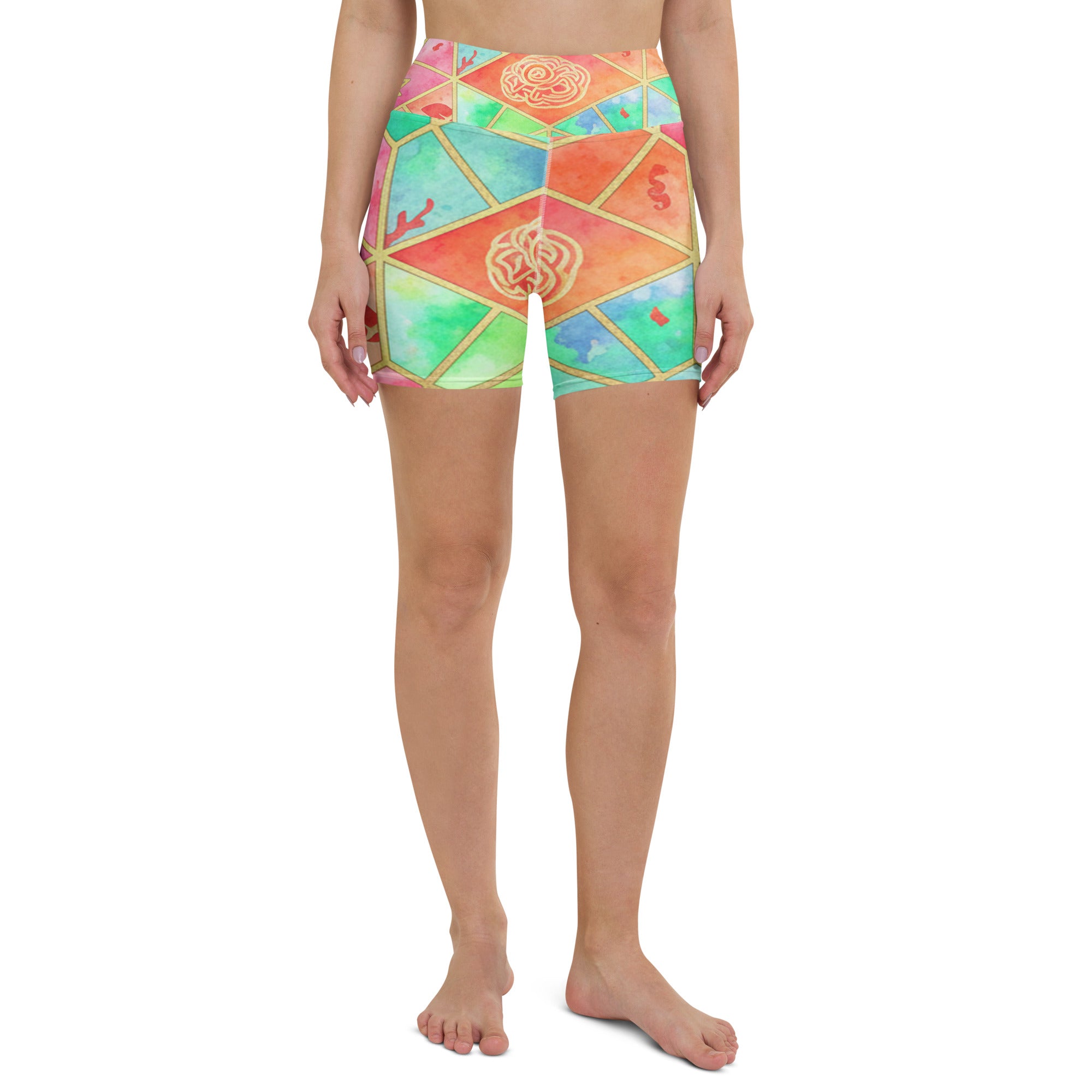 Arabic Watercolour Coral Reef Yoga Shorts | GearBunch