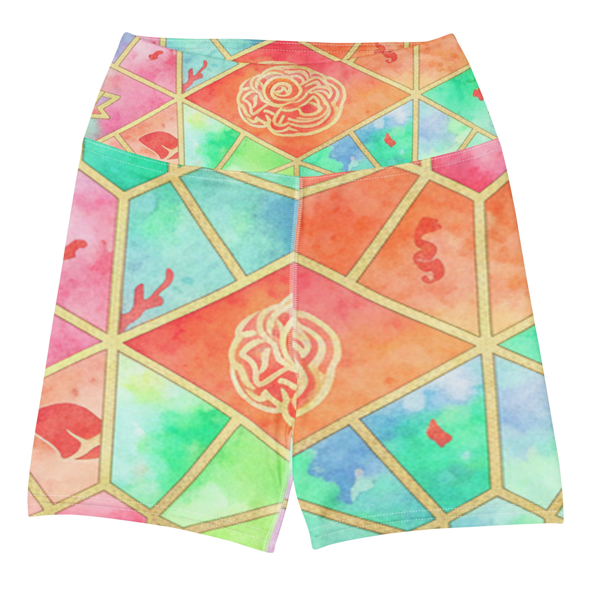 Arabic Watercolour Coral Reef Yoga Shorts | GearBunch