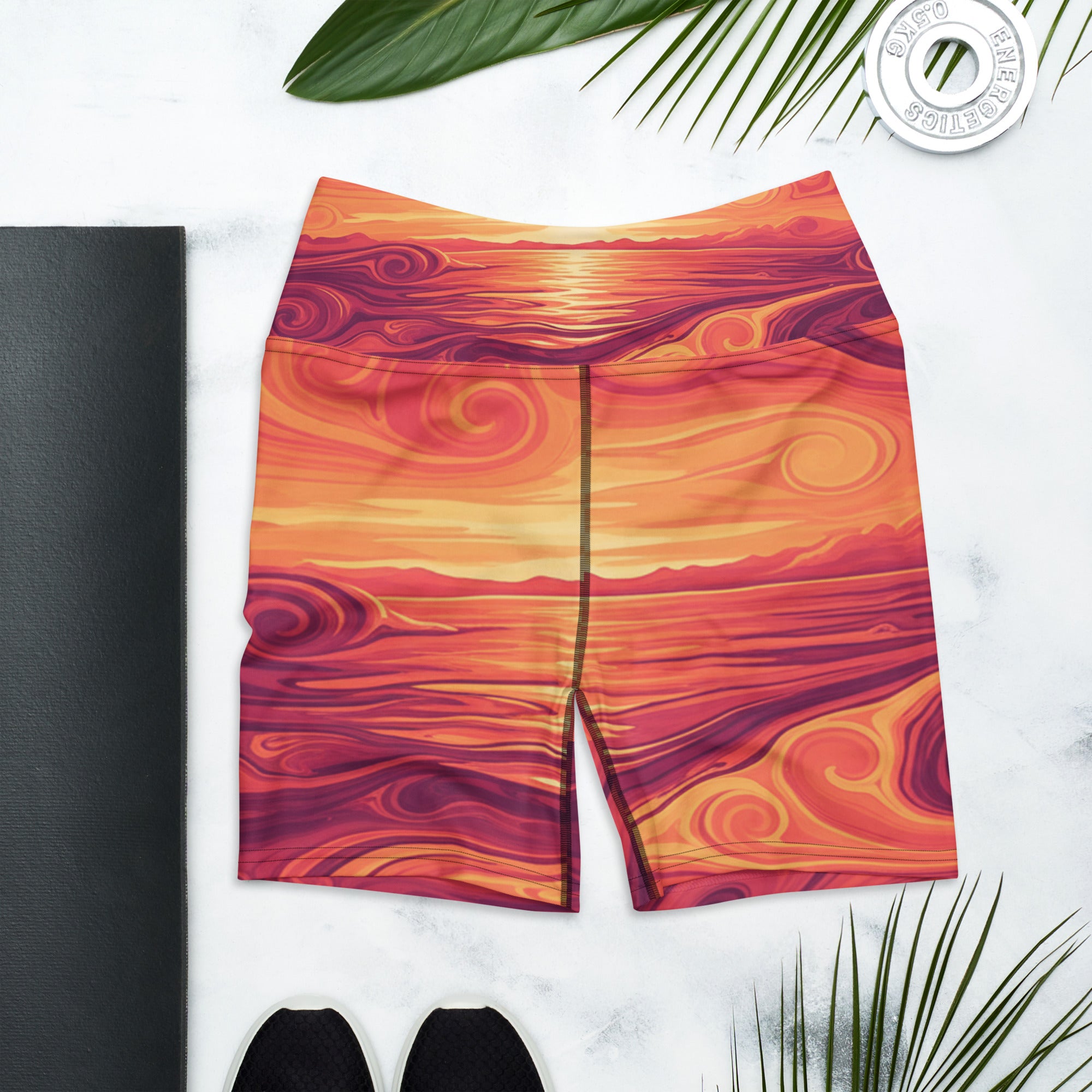 Liquid Marble Sunset Yoga Shorts | GearBunch